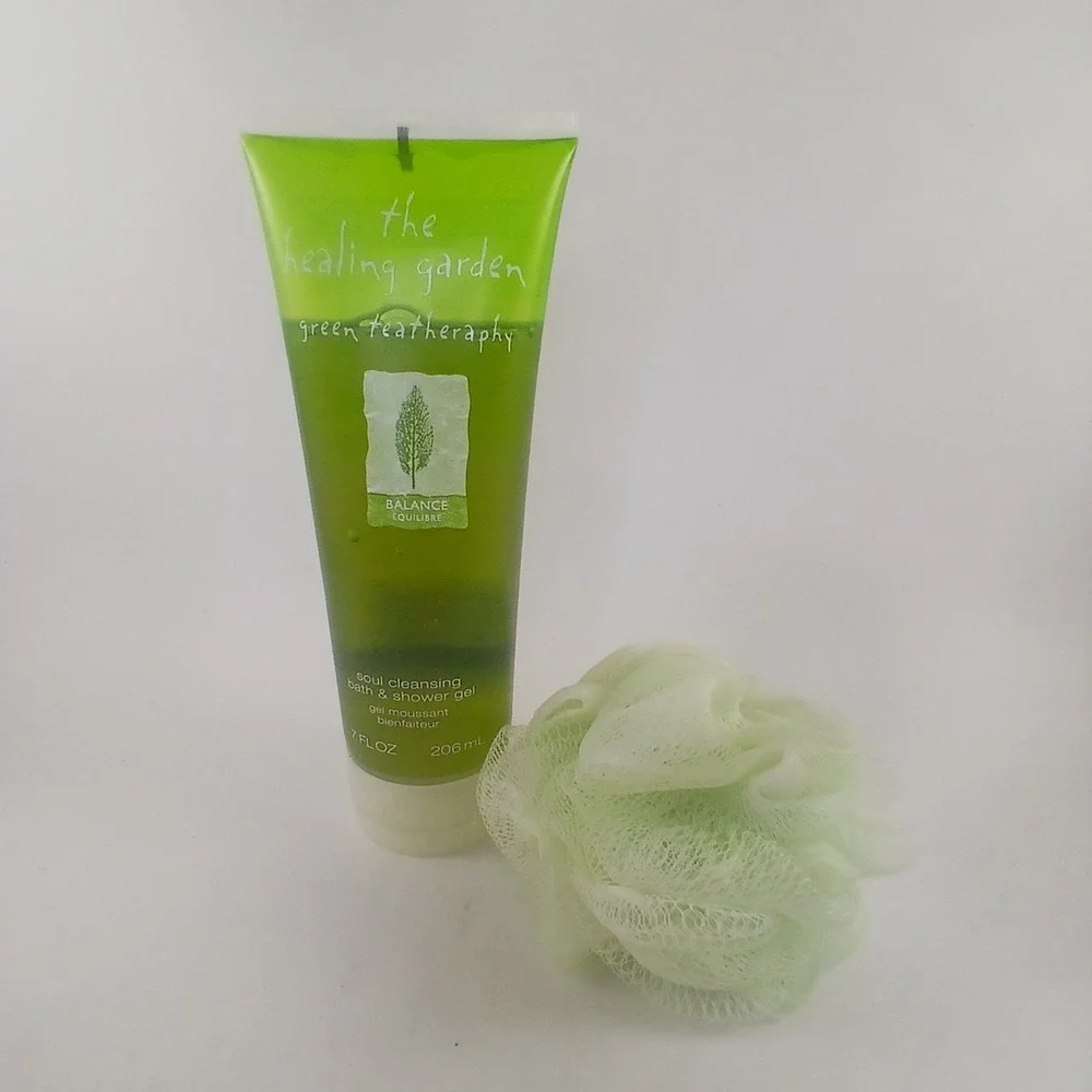 The Healing Garden Tea Teatherapy Soul Cleansing Soothing Shower Gel Body W/Poof